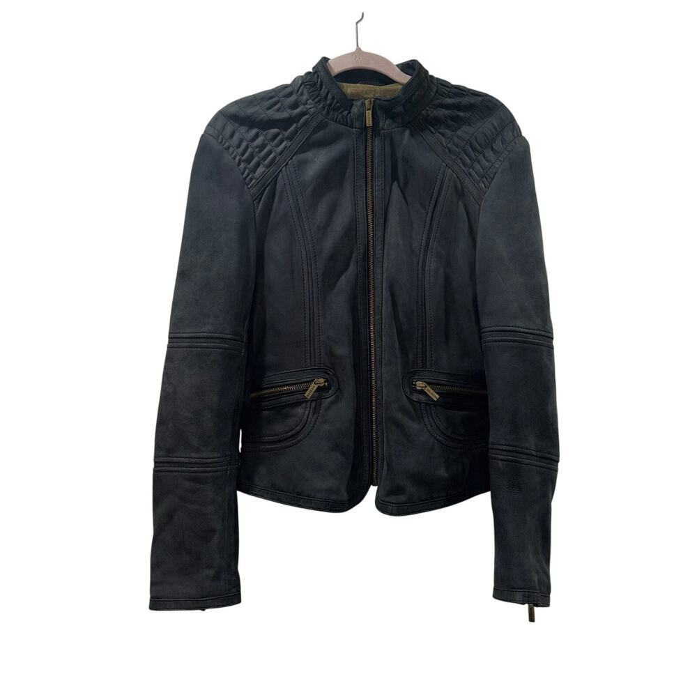 Wilson’s Leather Suede Quilted Moto Jacket - Black (Size Medium)
